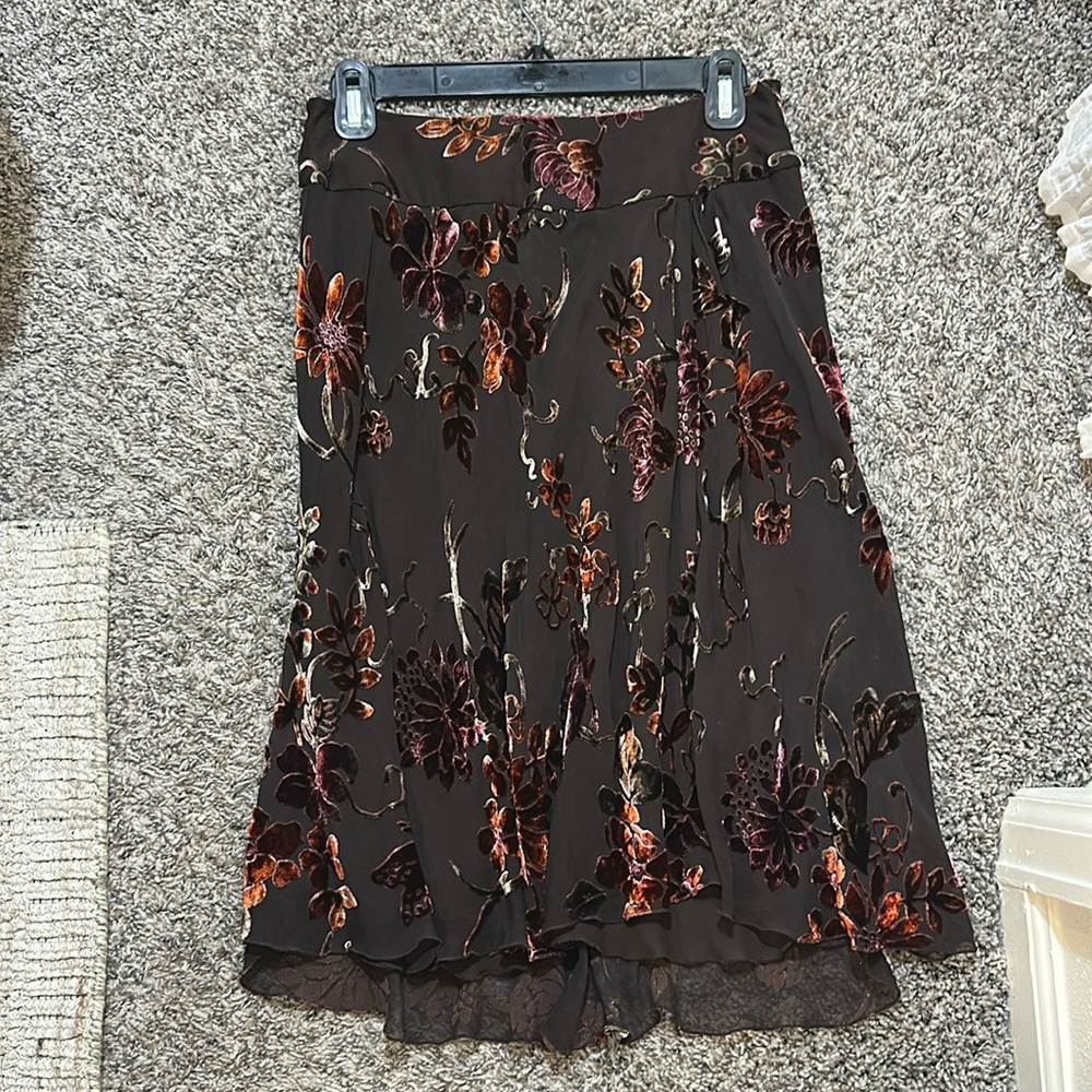 Vintage velvet floral overlay midi skirt